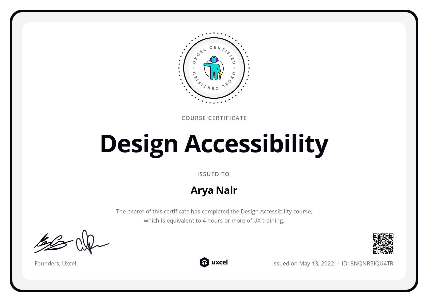 Arya Nair's certificate